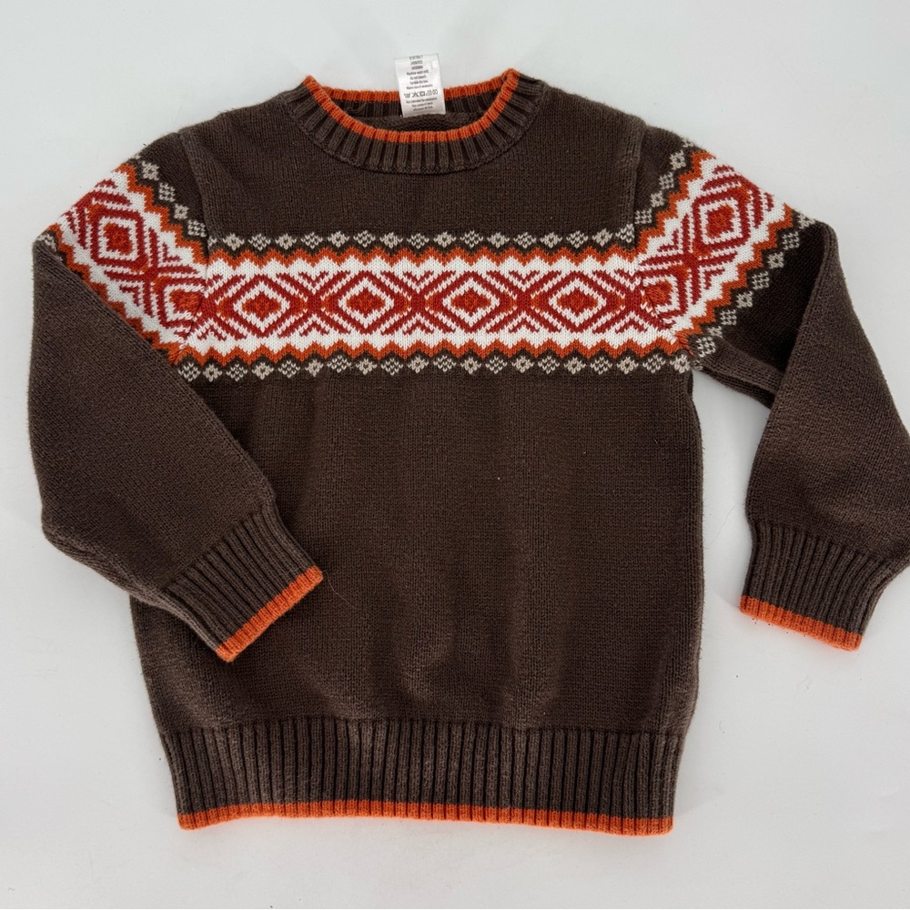 GYMBOREE Boys Brown Orange Fair Isle Striped Long Sleeve Sweater
